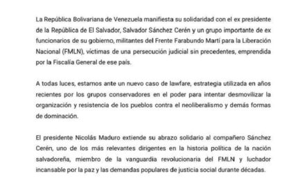 Venezuela se solidariza con el expresidente salvadoreño Salvador Sánchez Cerén