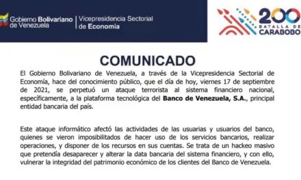 COMUNICADO OFICIAL: Ataque terrorista contra sistema financiero nacional afectó plataforma del Banco de Venezuela