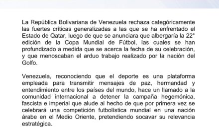 Venezuela rechaza críticas generalizadas contra Qatar y boicot al mundial de fútbol