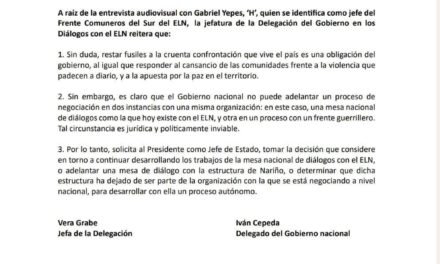 Gobierno colombiano descarta pláticas con instancias distintas de ELN