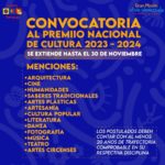 Extienden la convocatoria para los Premios Nacionales de Cultura