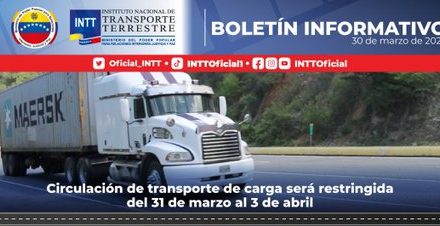 Intt confirmó que transporte de carga pesada tiene circulación restringida en el territorio nacional