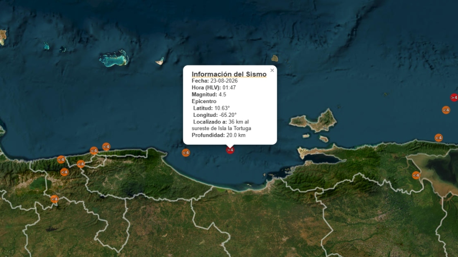 Funvisis registró cuatro movimientos telúricos entre la isla La Tortuga y Sucre durante la madrugada de este domingo